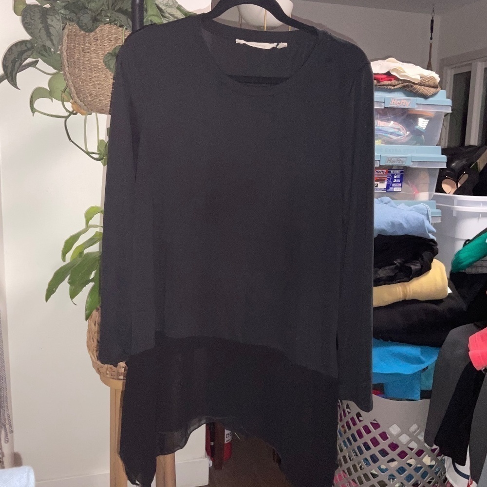 Soft Surroundings Medium Black Cotton Blouse with Silky Bottom Accent